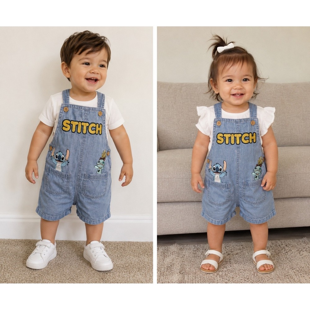 Disney Baby Stitch Overall Shorts Size 18 Month Unisex Playful Whimsical